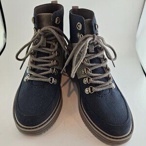 Women's TEVA Navy Blue Canvas & Suede Midform Patchwork Boots Size 7.5